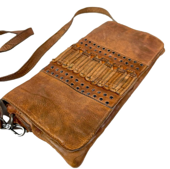 Handbags - CIVICO 9 COGNAC BROWN GENUINE LEATHER X-BODY SHOULDER BAG HANDBAG PURSE BOHO